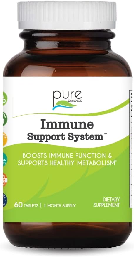 Pure Essência Imune Sistema de Suporte Celular com Maitake, Reishi, Cogumelo Shitake, Spirulina, Colostro, Fucoidan e Mais - 60 Comprimidos