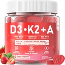 Vitamin D3 + K2 + A Gummies 5000IU/10000 IU - Vitamin D3 Con K2 Supplement with Calcium Magnesium Zinc, Vitamin C & E, High Dose Ultimate Absorbency for Bones, Muscles, Teeth, Vision, Vegan 2 Packs