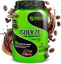 Espèce Nutrition Isolyze poudre de protéines de lactosérum, 100 % d'isolat de lactosérum pour la musculation, 27,5 g de protéines par scoop, pas de sucre et faible en gras (café, 22 portions)