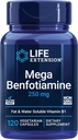 Lebensverlängerung Mega Benfotiamin, 250 mg, eine fettlösliche Form von Thiamin, Gesunder Stoffwechsel, Ultra-bioverfügbares Vitamin B1, hohe Potenz, Glutenfrei, Non-GMO, Vegetarisch, 120 Kapseln