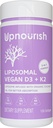 UpNourish Certified Vegan Vitamina D3 5000 UI K2 MK4 MK7 500 mcg Suplemento, 150 Softgels, planta baseada em vitamina D K lipossomal com óleo de coco orgânico, não OGM, glúten e gelatina livre