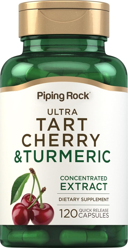 Piping Rock Turmeric and Tart Cherry Capsules - 120 count | with Black Pepper Extract - Vegetarian, Non-GMO, Gluten Free supplement