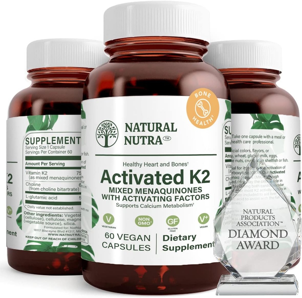 Natural Nutra completa Spectrumta K2 suplementari, implementació de salut vascular, funció Liver, Salut Metabolic, Salut Cor, Ajuda Promots Bone i Dental salut, 75 mcg, 60 Capsules (Pack of 3)