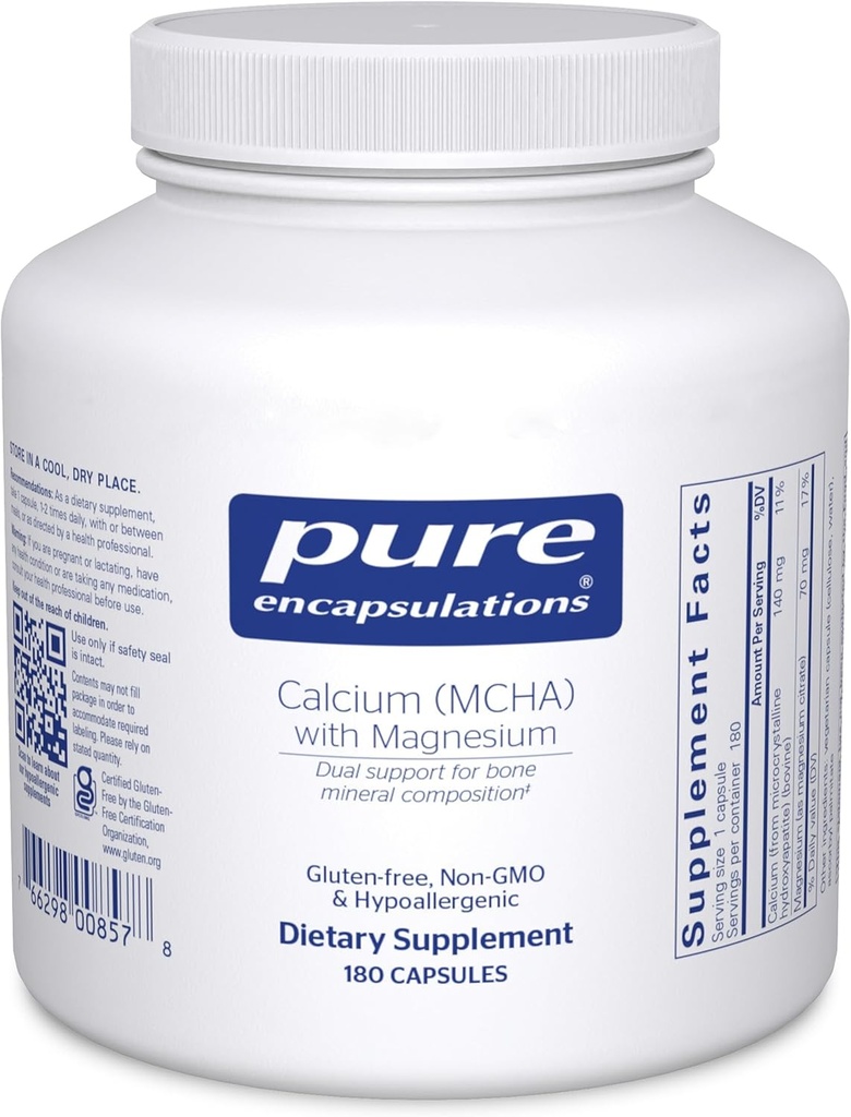 Pure Encapsulations Calcium MCHA with Magnesium peru Hypoallergenic Dietary Supplement for Bone Support Silencio 180 Capsules