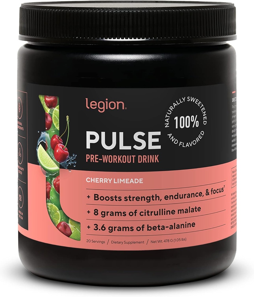 LEGION- All Natural Nitric Oxide Preworkout Пити для Boost Energy, Creatine Free, Naturally Sweeted, Beta Alanine, Citrulline, Alpha GPC (Черрі Лімеад)