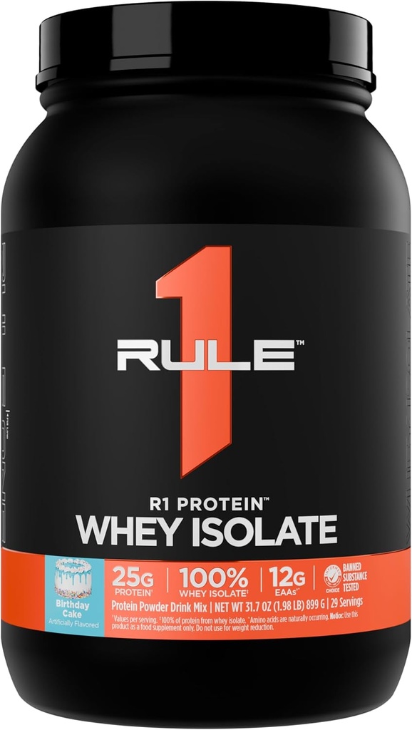 Aturan 1 R1 Protein Whey Isolate - Dengan 25g Protein & 6g BCAA eksklusif dari Isolasi & Hydrolyzed Sumber untuk Pemulihan Kerja (2 Pounds *, Kue Ulang Tahun)