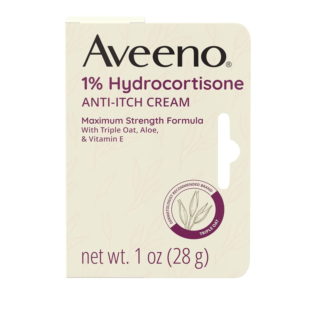Aveeno 最大强度 1% Hydrocortisone 抗石膏、三联油、Aloe和维生素E 用于从艾奇马、Psorias、昆虫、毒艾薇、橡树和苏马克及洗涤剂中解痒,1 oz 、2 Pack