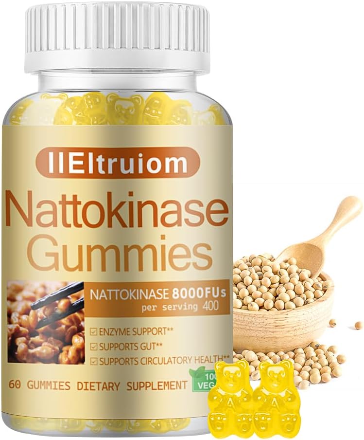 Nattokinase Supplement 8,000 FU（400mg） Per Serving, Hawthorn & Beet Root Extract, Nattokinase Gummies Traditional Natto Extract Source, 60 Counts