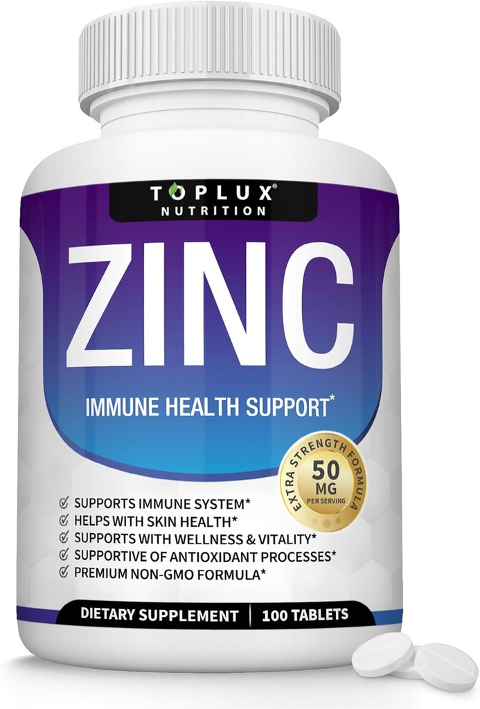 תוספת של 50 מ"ג עבור Immune Support - Pure Natural Zinc Oxide to Boost Immune System, Skin & Antioxidant Support, High Potency Immunity Booster, for Men, 100 טבליות