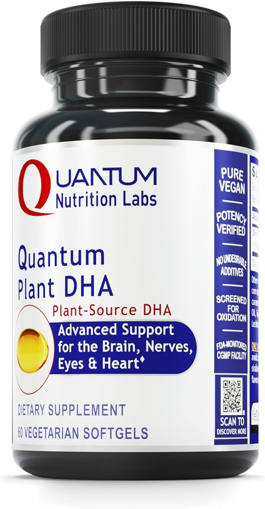 Quantum Nutrition Labs植物DHA - Omega 3脂肪酸と非GMOビーガンDHA、Algaeは女性と男性のためのDHAを基づかせていました、 ビーガンに適したナチュラルDHAサプリメント - 60ベジタリアンSoftgelカプセル