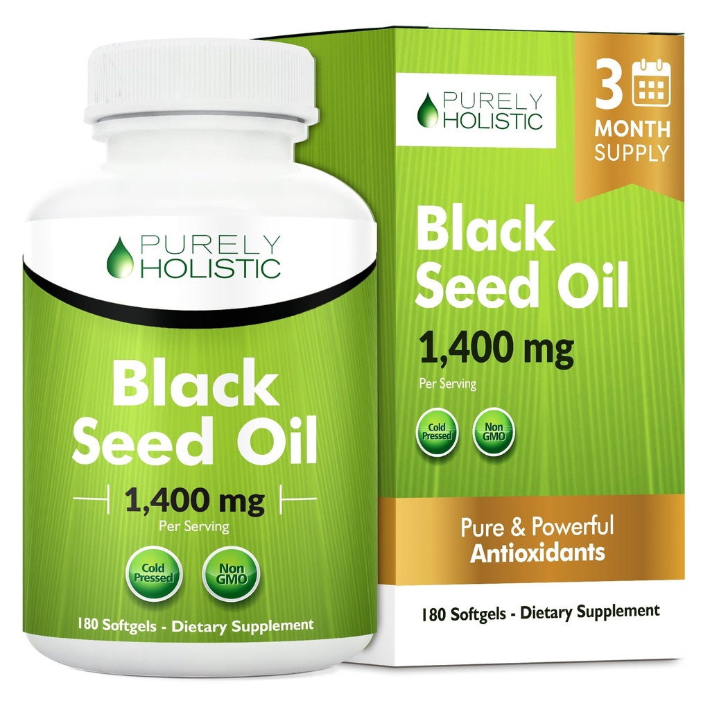Purely Holistic Black Seed Oil Capsules 1400mg, 180 Softgels, 3 Month Supply - Cold Pressed Nigella Sativa, Rich in Omega 6, 9 & TQ, Black Cumin Seed Oil, Immune Support, Joints and Digestion