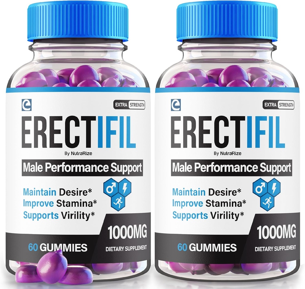 (2 Pack) Erectifil Gummies, Erectifil 1000 MG Gumies, All-Natural Formula Support for Men, Premium vīriešu papildinājums vispārējai veselībai un maksimālai veiktspējai, Erec tifil Gomitas Reviews (120 Gumies)