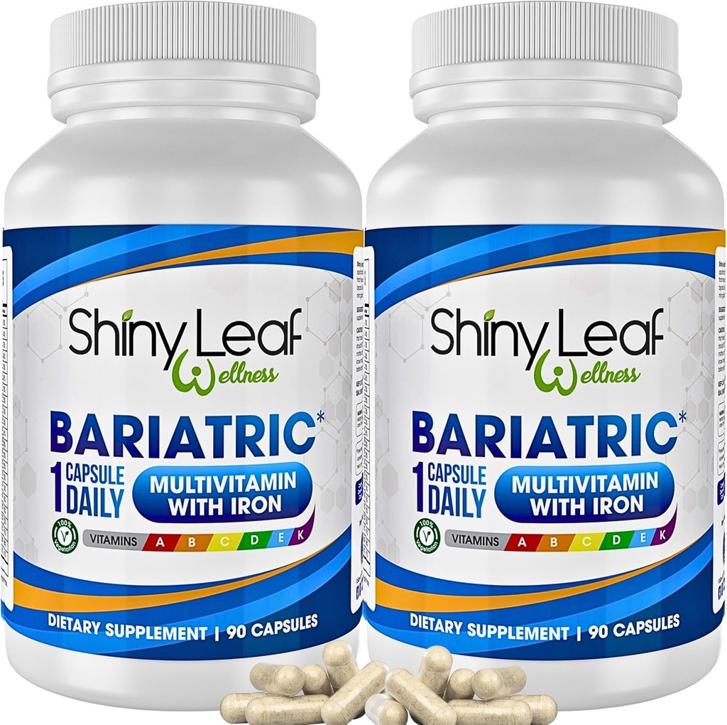 Shiny Leaf Bariatric Multivitamine with Iron - 45 mg for Gastric Bypass, Sleeve Gastrectomia, Roux- en- Y, Duodenal Switch - 22 Vitamin & Minerals, ASMBS Compliant, Vegetarian, Made in USA, GMP, 180 Ct.