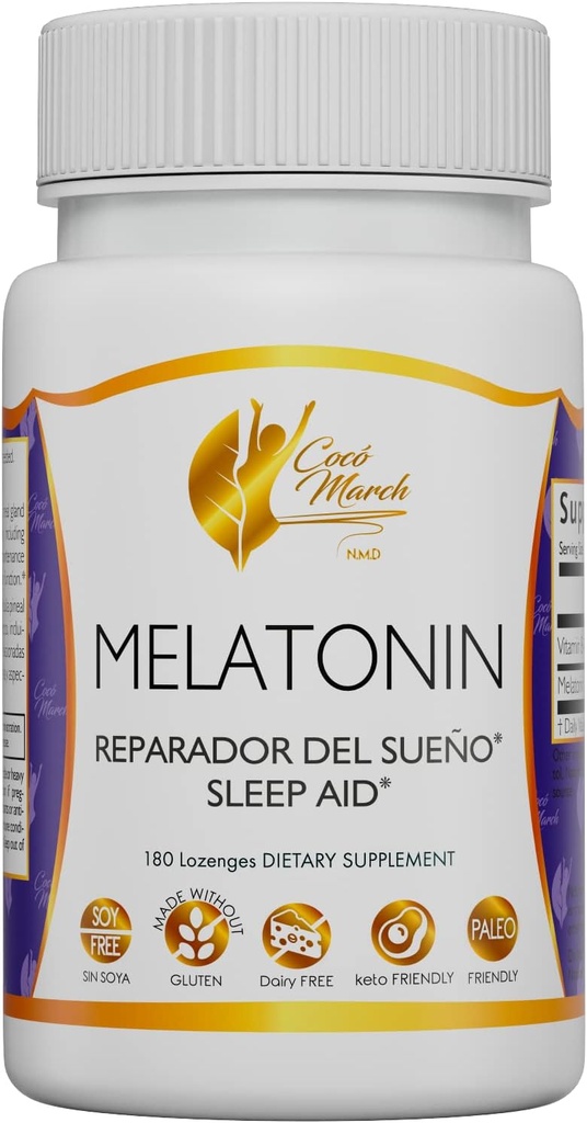 Cocó March N.M.D. Chewable Melatonin 3 mg - ātri atbrīvot dabas miega palīglīdzeklis - bez lipekļa, paleo Friendly, bez piena, Keto Friendly, bez sojas, 180 Lozenges