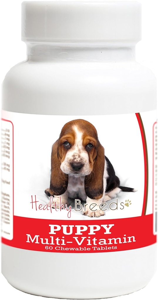 Hälsosamma raser Basset Hound Puppy Dog Multivitamin Tablet 60 Count