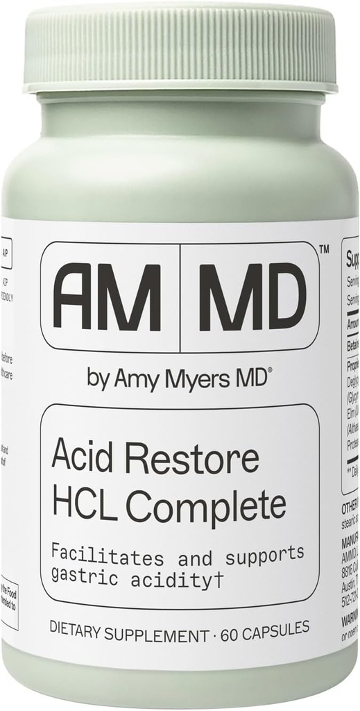 Amy Myers MD Acid Restore Betaine & HCL - Supplement for Digestive & Gut Health Support - Slippery Elm Bark - Non-GMO, Gluten- Free & Non- Dairy - 60 kapszula (60 adag)