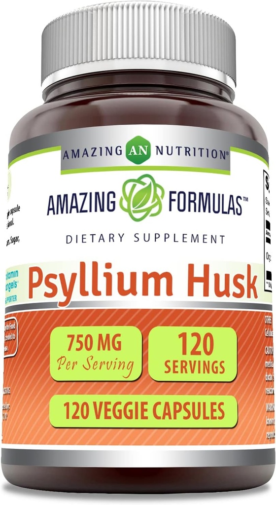 Amazing Psyllium Husk 750mg Veggie Capsules Supplement Equipment 124; Non-GMO Equipment 124; Gluten Free Equipment 124; Made in USA Equipment 124; Nadaje się dla wegetarian (120 Count)