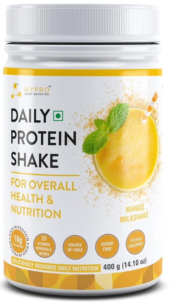 Generic QURA Daily Proteine Shake 118 kcal Calories,25 Vitamina,Minerals & 7 Herbs,Provide Energy,Suport Imunitate & os Sănătate-Pentru bărbaţi şi femei Mango Lapte Shake Flavor -400Gm-40 Serviri