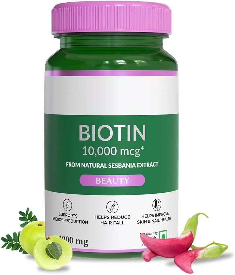 Stronger Hair, Support Healthier Nails & Glowing Skin for Women & Men, Natural Sesbania Grandiflora Herb, 60 Veg Tabs에 대한 Biotin 보충
