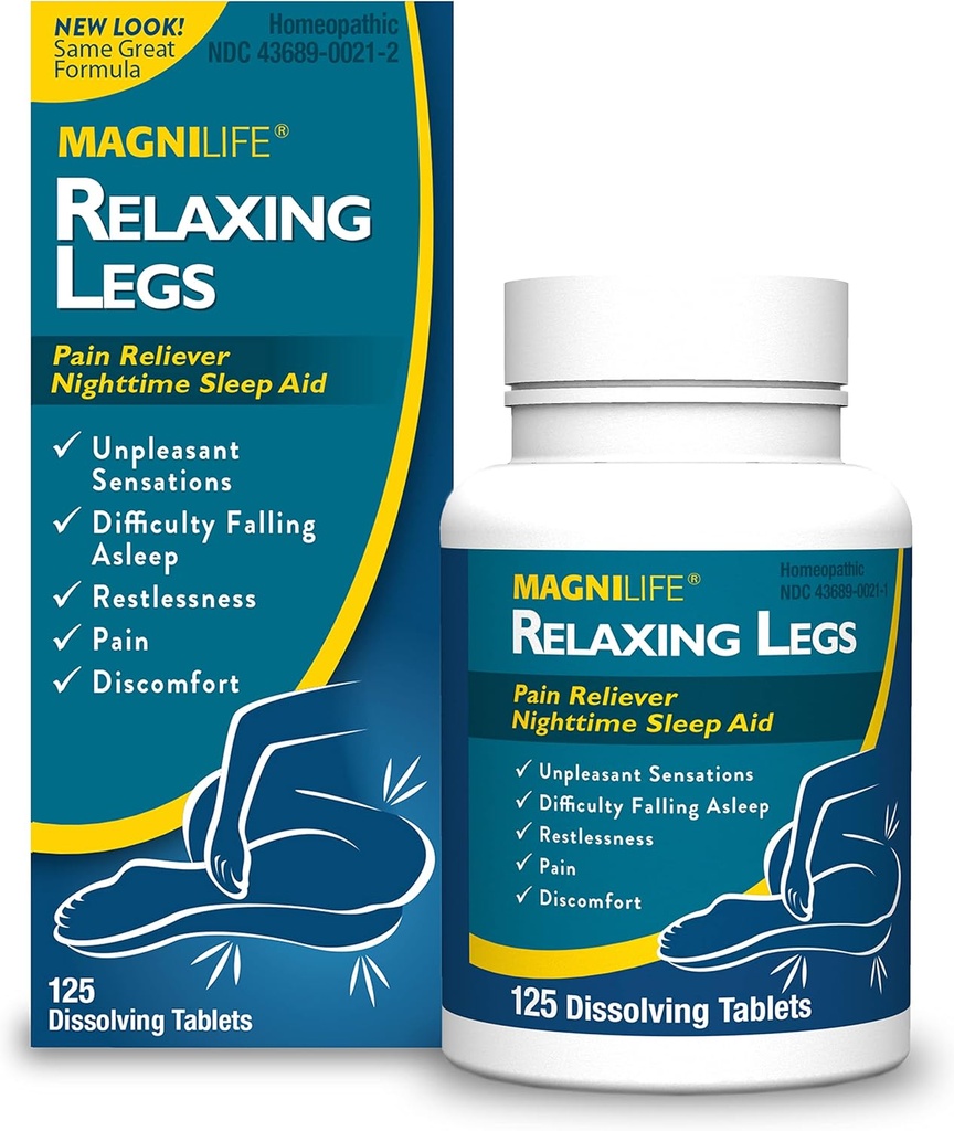MagniLife Relaxing Legs, Restless Legs, Natural Sleep Aid and Pain Reliever, Calms Jerks, Restlessness eta Discomfort - 125 Quick Dissolve Tablets
