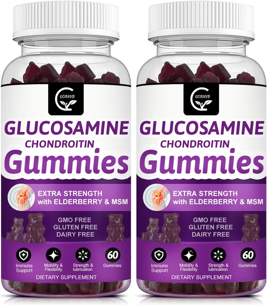 MSM & Yaşlıberry Extra Strength ilə Glucosamin Chondroitin Gummies - Flexability Support, Antioksid Immune Təhlükəsizliyi - 60 Chondroitin Gummies (2 Paket)