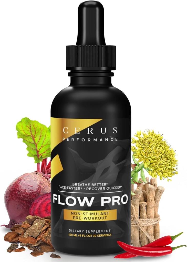 Cerus Performance Flow Pro Stimulant-Free Endurance Pre-Workout – Boosts Stamina, unterstützt Herzgesundheit mit natürlichen Kräutern, Vegan-Friendly - 4 Fl Oz