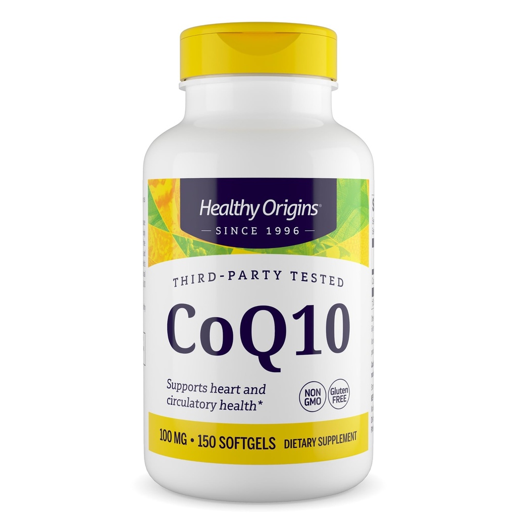 Healthy Origins CoQ10 100 mg, 150 Softgels - Natural Trans-Isomer Ubiquinone, Yeast Fermented High Bioavailability Coenzyme Q10 Supports Heart Health & Cellular Energy - Antioxidant Supplement