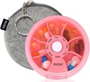 INVODA Weekly Pill Organizer 7 Compartement Rotating Pill Box for Daily Medication & Vitamins - Portable Travel Pill Case Fish Oil Supplements Vitamins Organizer (Pink + Bag)