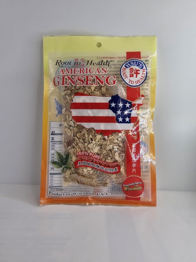 Hsu Root till Health American Ginseng Slices, 1 uns, odlad i Marathon County, Wisconsin USA