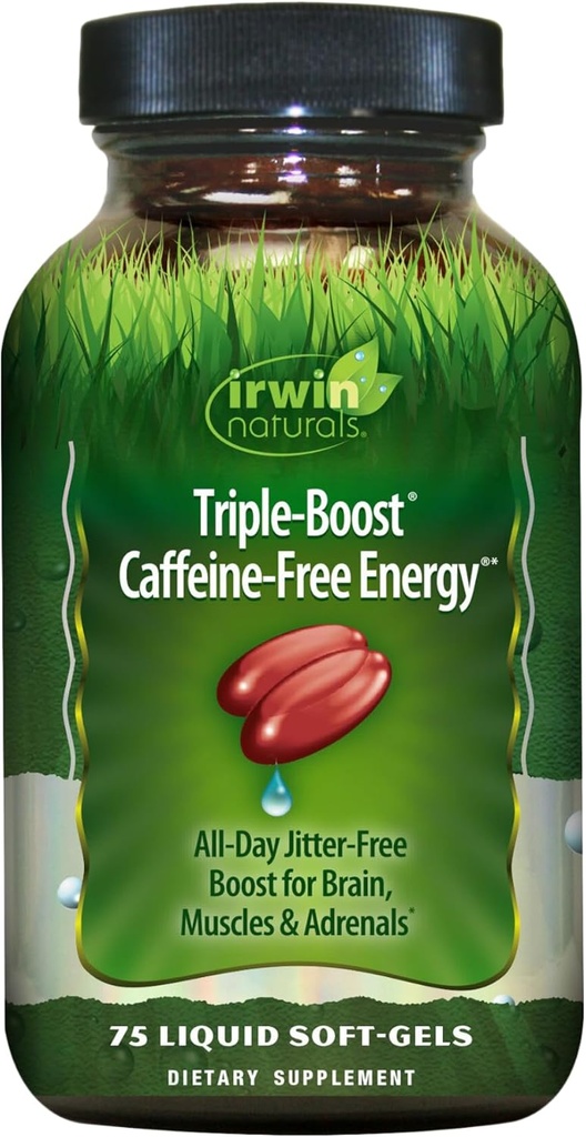 Irwin Naturals Triple-Boost Koffein-fri energi - Varighet, Jitter-fri fokus - Brain Boosting Nootropic - 75 Flytende Softgels