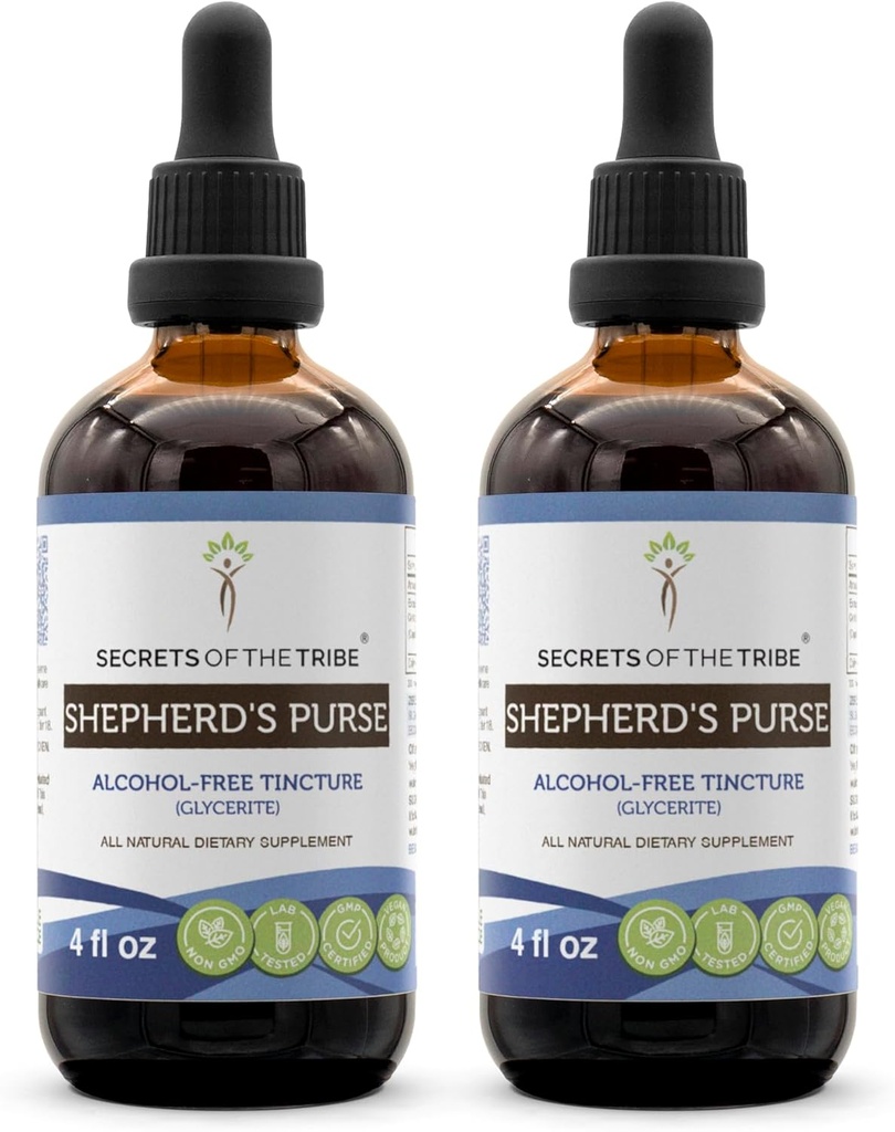 Segreti della Tribe Shepherd's Purse Alcohol-Free Liquid Extract, Shepherd's Purse (Capsella Bursa-Pastoris) Dried Herb (2x4 FL OZ)