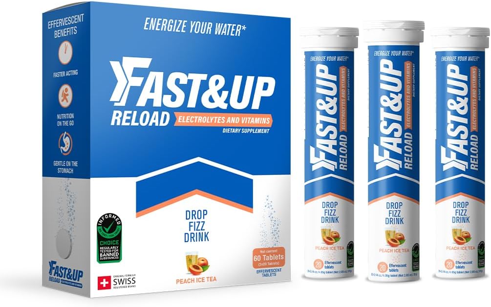 FAST &UP Reload - hydrotion and Electrolytes Replenishment - Saver Multipack - 60 טבליות Efferscent (Peach Ice Tea)