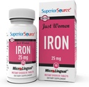 Superior Source Just Women Iron 25 mg - Ferrous Fumarate dodatek za ženske - železno dopolnilo podpira splošno zdravje - Formula Aids proti gastrointestinalni nelagodje - 90 Instant Dissolve tablete