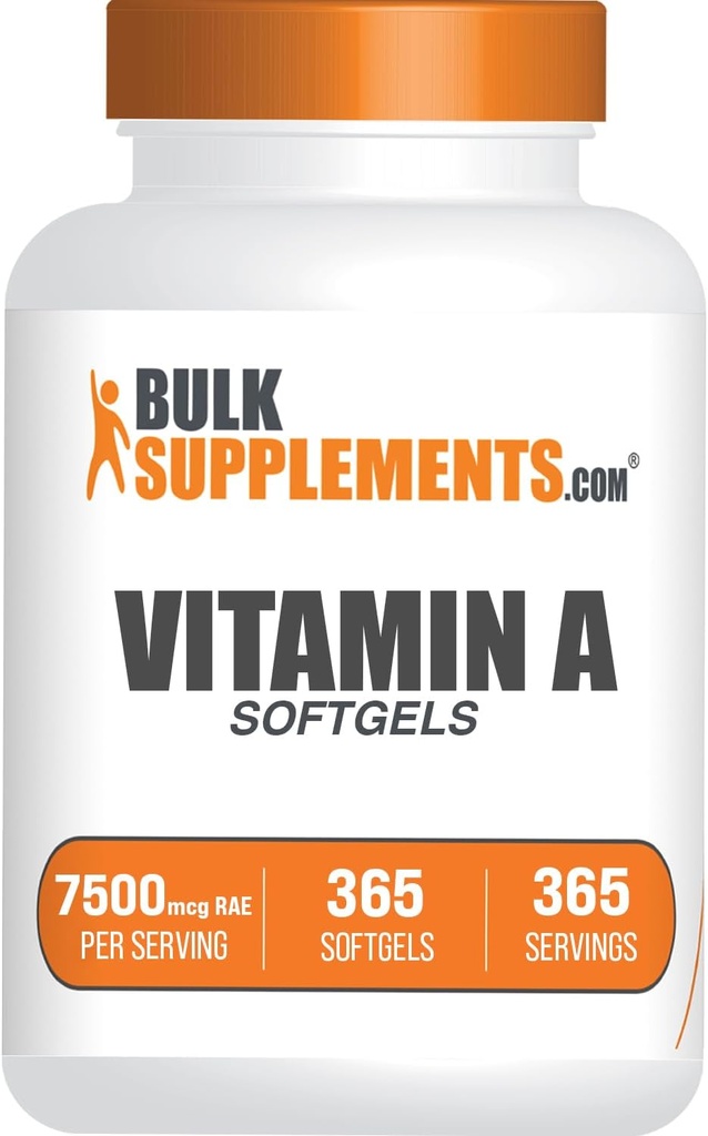 BulkSupplements.com A-vitamiini 25000 IU Softgels - A-vitamiinilisä, kuten Retinyl Palmitate, Eye & Immuuni tuki - Gluteeniton, 1 Softgel per Serving, 365 Lukumäärä (pakkaus 1)