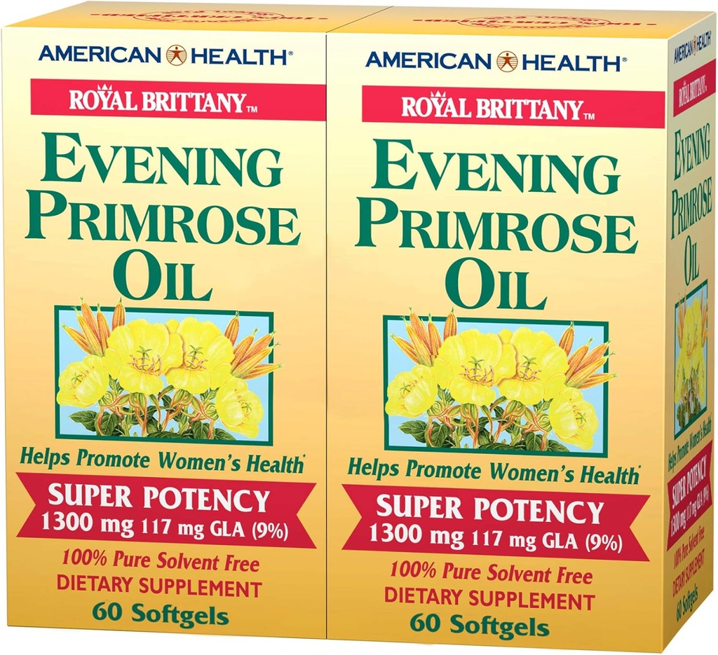 Integratori di fibre alimentari della salute americana, Royal Brittany Evening Primrose olio, Confezione da 2, 60 Conte