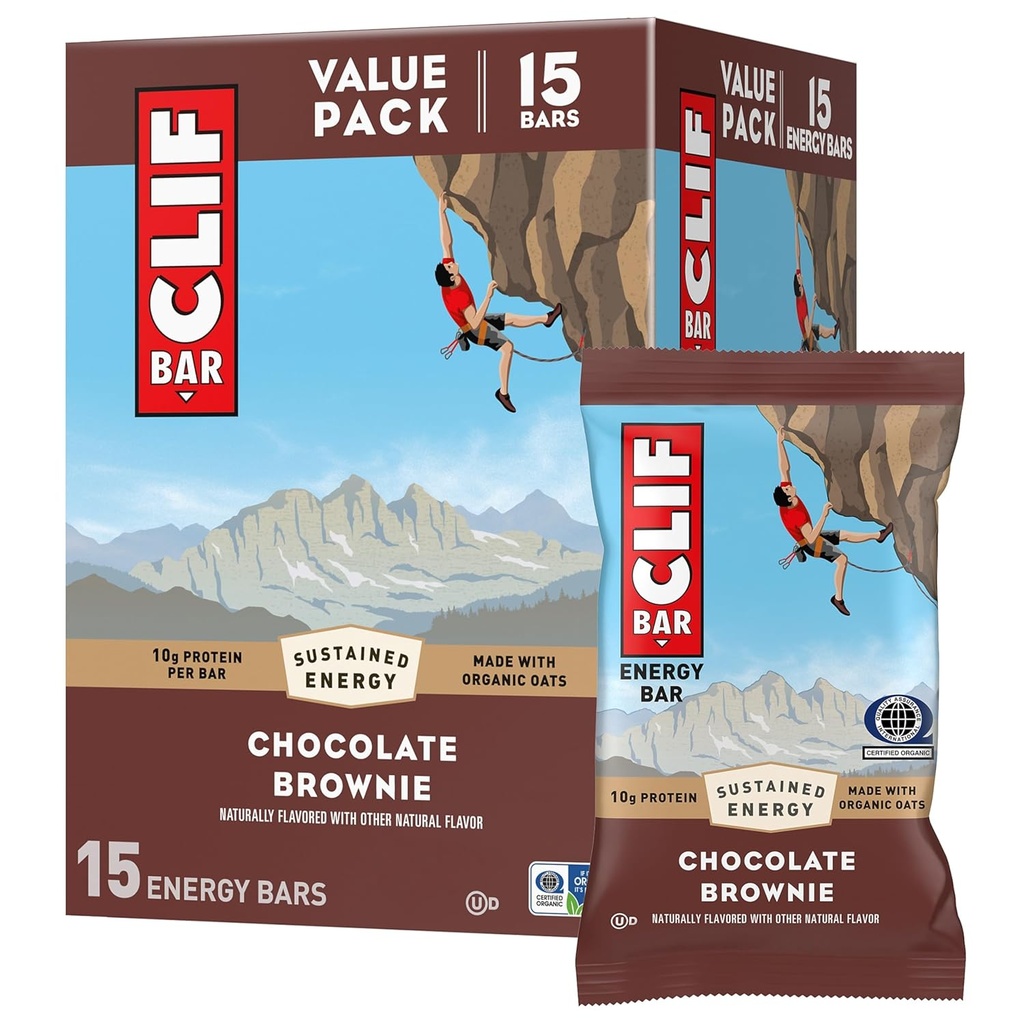 CLIF BAR - Energy Protein Bars - Čokolada Brownie - Izdelano z organskimi ovesi - Energy Bars - Non-GMO - (15 Pack)