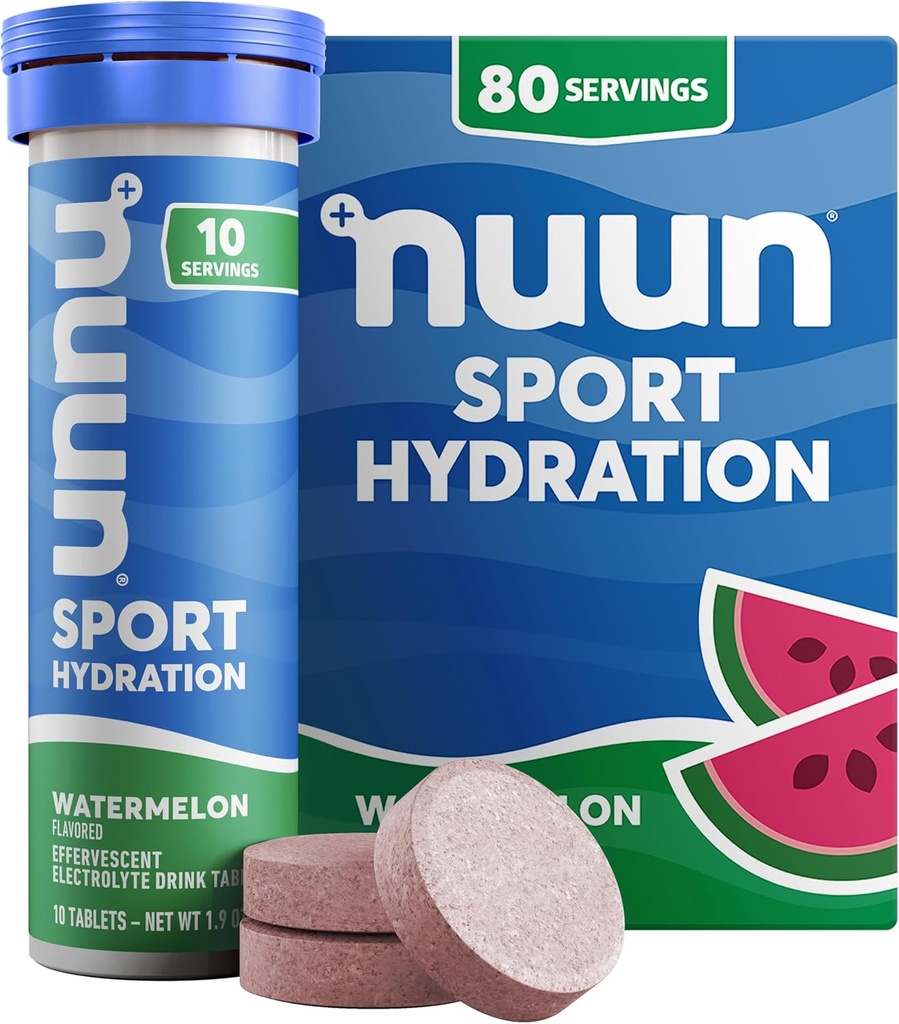 Nuun Sportslyte Tables with Magnesium, Calcium, Potassium, Chloridge & Sodium, Gluten Free & Germann, Watermelon, 8 แพค (80 servers course).