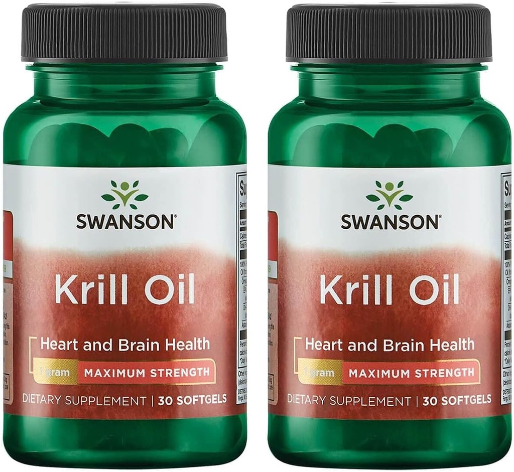 Swanson EFAs- Krill Oil - Maximum Strength - 1 g, 30 Softgels (2 Pack)