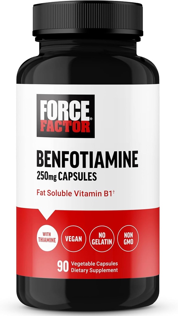 FORCE FACTOR Benfotiamin Plus Thiamin Təhlükəsiz, Yüksək Absoreksiya, Qeyri-GMO, Vegan, 90 Psixologiya