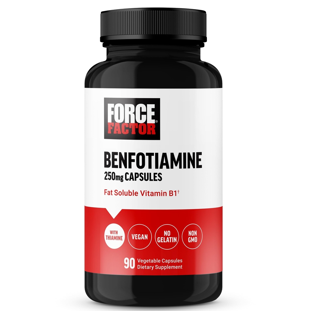 Force Factor Benfotiamine Plus Thiamine Supplement, Fat Soluble Vitamin B1 for High Absorption, Non-GMO, Vegan, 90 Vegetable Capsules