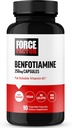 FORCE FACTOR Benfotiamine Plus Thiamine gehigarria, B1 bitamina lodi disolbagarria xurgapen handiko, GMO ez-GMO, Vegan, 90 kapsula begetal