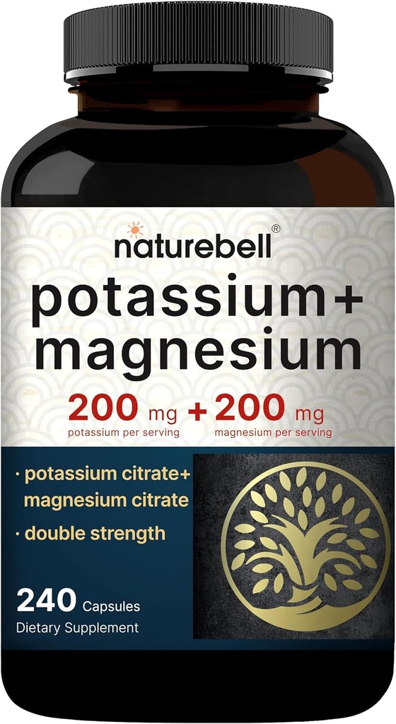 Naturebel Popassium Magnesium electlyte capsue capsues | 200 mg popassium + 200 Magneium Mitsium Cittember, heart & Henioction   Kento & Carnivre Friend | no Sween, Not-Gmo.