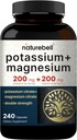 Naturebell Potassium Magnésium Électrolyte Capsules en poudre 200mg Potassium + 200mg Magnésium Citrate.