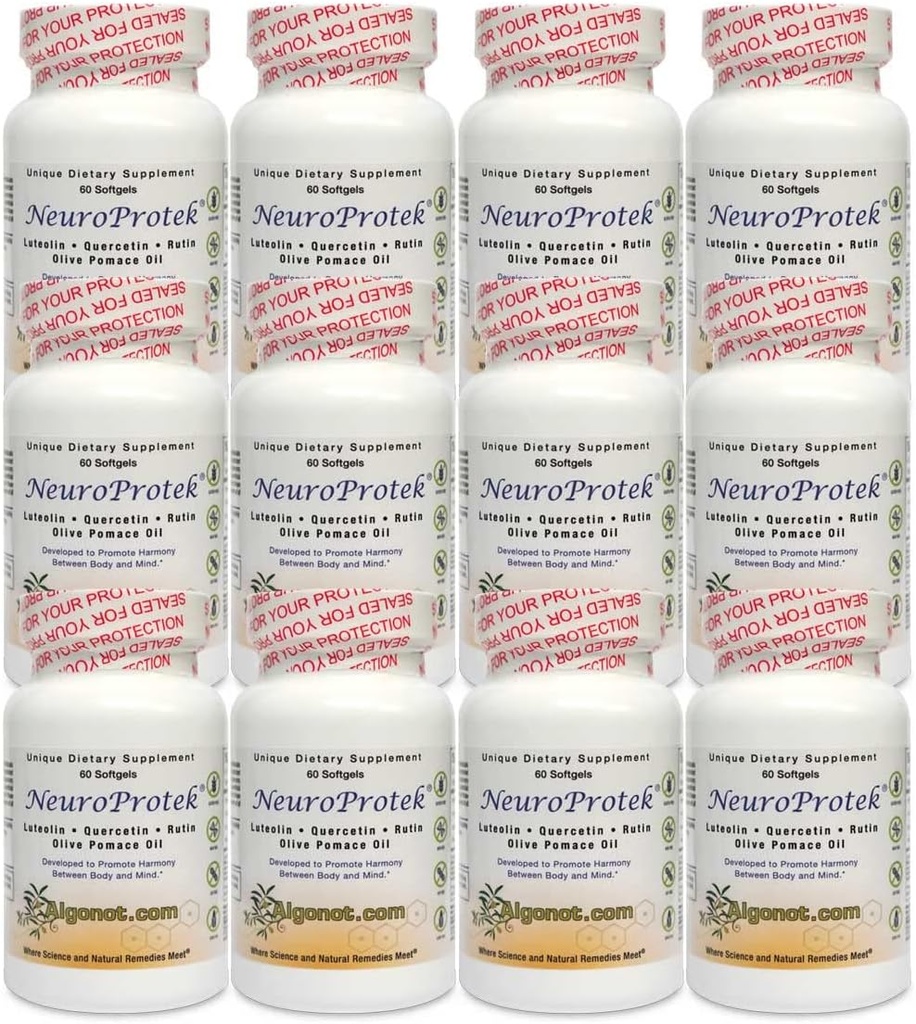 Algonot NeuroProtek 12 Pack: Єдині ліпосомальні продукти Luteolin Використання оливкової олії Pomace. Комбінація Luteolin, Quercetin & Rutin в оливковій помеській олії (вироблена ціна Bundle)