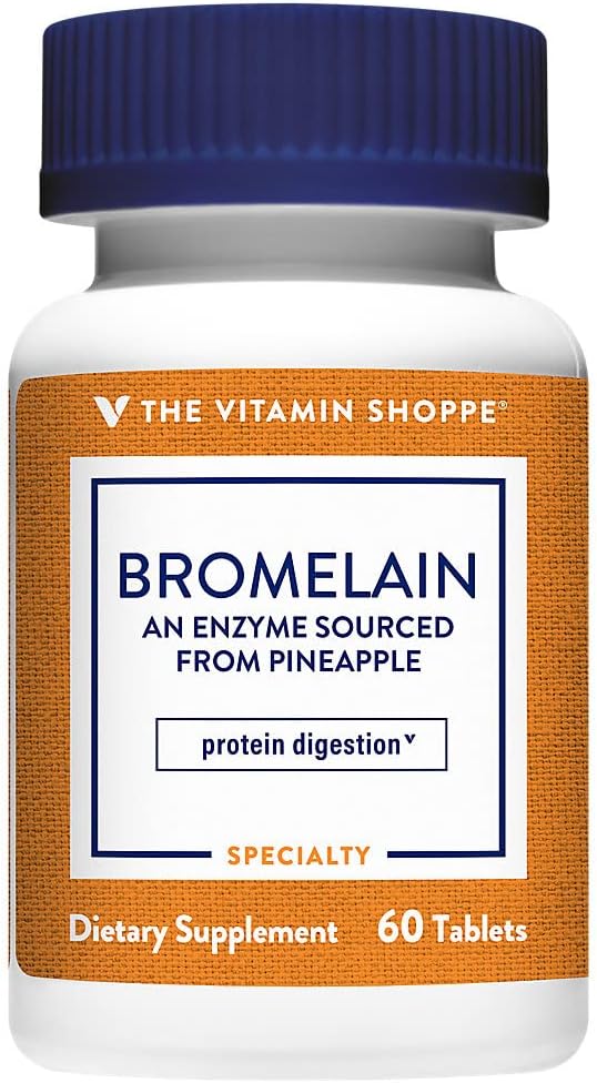 The Vitamin Shoppe Bromelain 500MG " 2,000 GDU, Supports Protein Digestion " Abrption, Enzyme Sourced from Pineapples (60 Capsules)