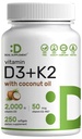 DEAL SUPPLEMENT Vitamin D3 2,000 IU + K2 MK7 50mcg Softgels | 2-in-1 Complex with Virgin Coconut Oil | Supports Heart, Bone, Teeth & Immune Health | Easy to Swallow