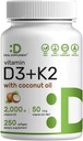 DEAL Suplement Vitamina D3 2000 UI + K2 MK7 50mcg Softgels 