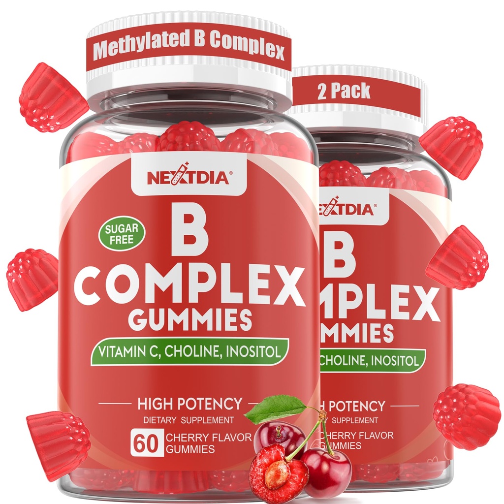 Methylated Vitamin B Complex Gummies 2 Pack, Methyl B12 & Folate with B1, B2, B3, B5, Biotin | Vitamin C, Zinc, Choline & Inositol – B Complex Supplement for Energy, Mood, Immune & Hair Skin Health