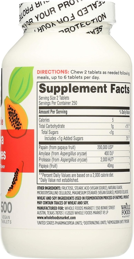 365 do Whole Foods Market, Papaya Enzymes, 500 Chews (Pack of 2)