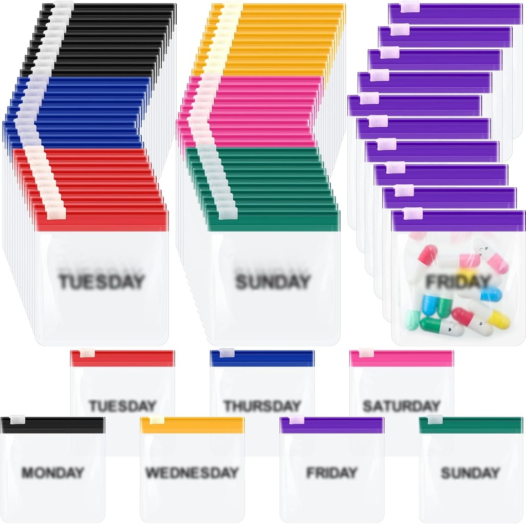 70 Pcs Weekly Pill Pouch Bags Zippered återanvändbar medicin Organizer Set Self Sealing Medicine Organizer Travel Plastic Pill Bags med Slide Lock för Small Items Storage (färgad)